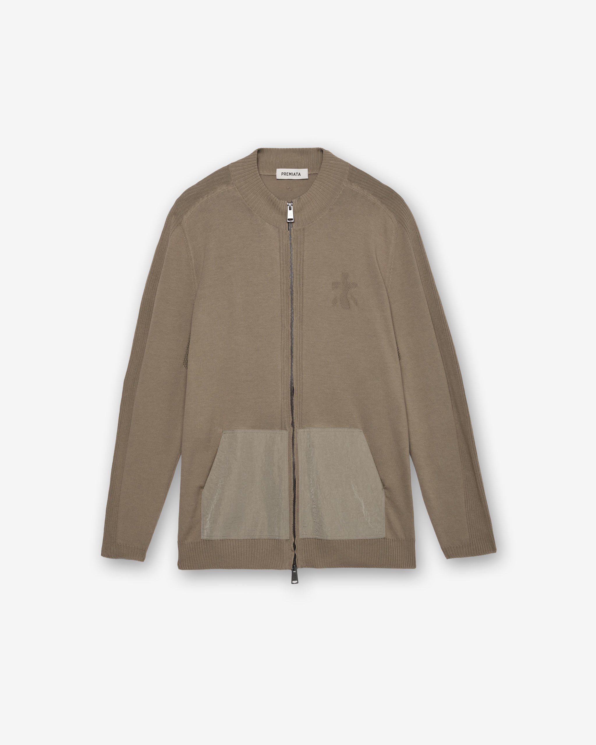 Zip-up cotton cardigan with nylon details
