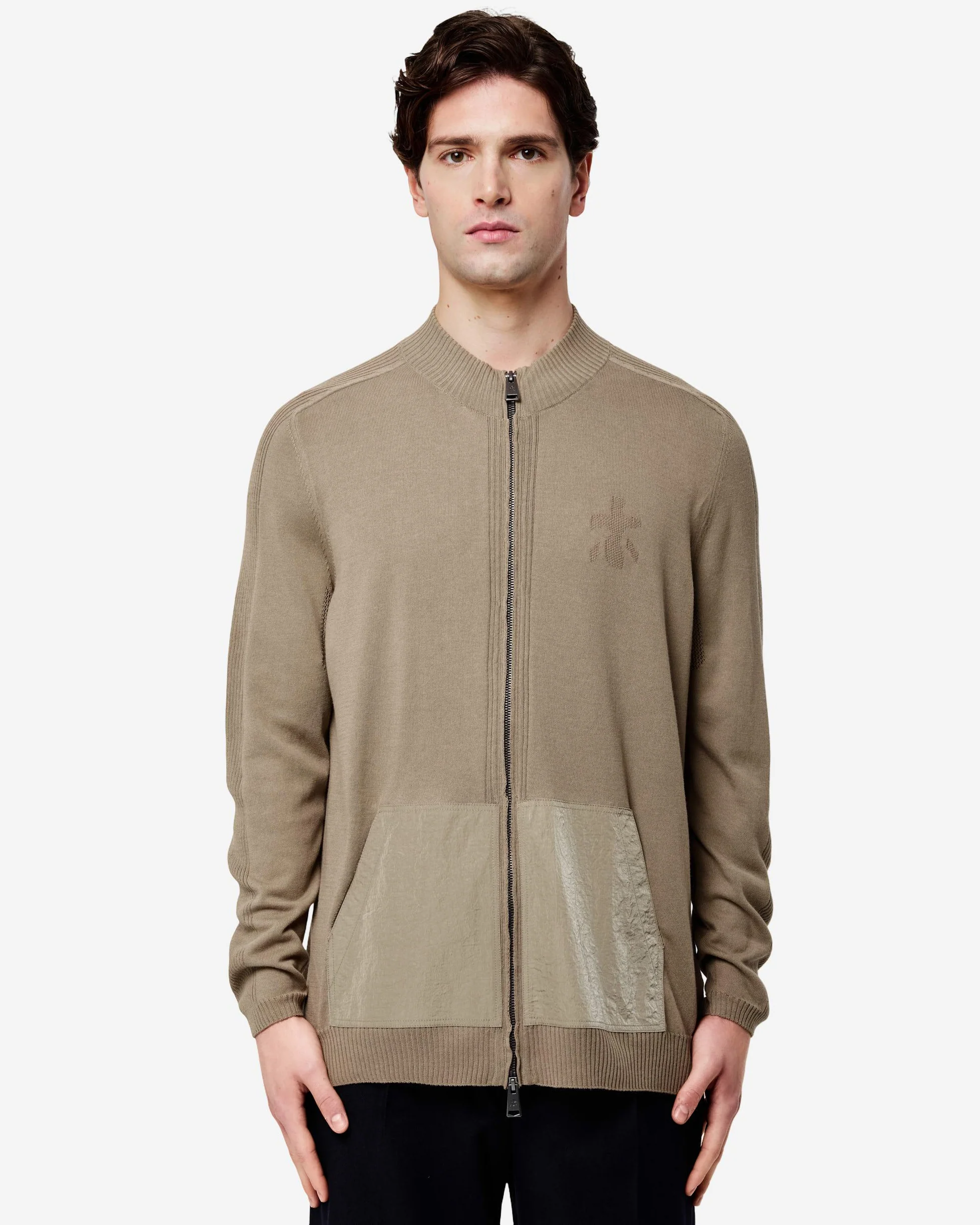 Zip-up cotton cardigan with nylon details - Image 2